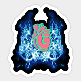 Burning Blue Flame with anatomy heart drawing Sticker